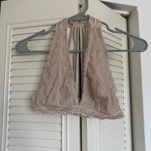 Nude halter wireless lace bra